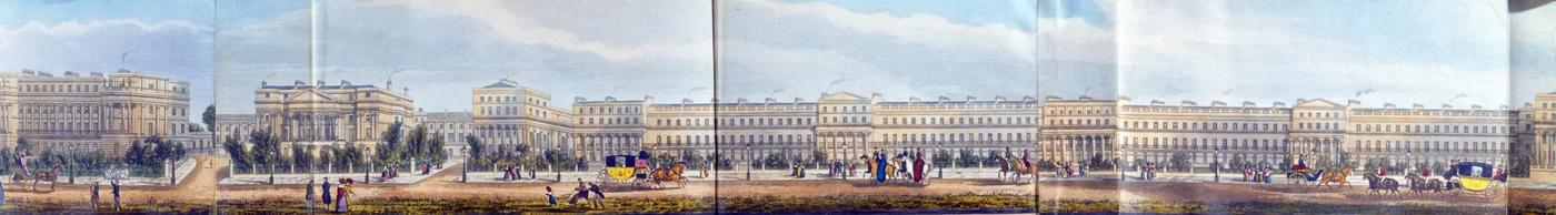 Cumberland Villas und Chester Terrace, Detail aus Ein Panoramablick um den Regents Park, veröffentlicht von Ackermann, 1831
